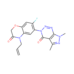 C=CCN1C(=O)COc2cc(F)c(-n3nnc4c(c(C)nn4C)c3=O)cc21 ZINC000098084767