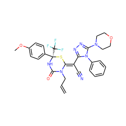 C=CCN1C(=O)N[C@](c2ccc(OC)cc2)(C(F)(F)F)S/C1=C(/C#N)c1nnc(N2CCOCC2)n1-c1ccccc1 ZINC000059796502