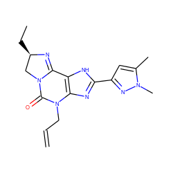 C=CCN1C(=O)N2C[C@@H](CC)N=C2c2[nH]c(-c3cc(C)n(C)n3)nc21 ZINC000072107862