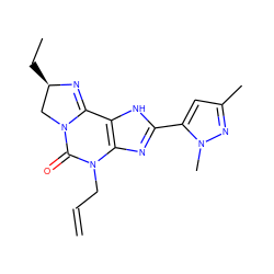 C=CCN1C(=O)N2C[C@@H](CC)N=C2c2[nH]c(-c3cc(C)nn3C)nc21 ZINC000072110304