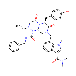 C=CCN1CC(=O)N2[C@@H](Cc3ccc(O)cc3)C(=O)N(Cc3cccc4c(C(=O)N(C)C)cn(C)c34)C[C@@H]2N1C(=O)NCc1ccccc1 ZINC000217558689