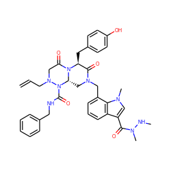 C=CCN1CC(=O)N2[C@@H](Cc3ccc(O)cc3)C(=O)N(Cc3cccc4c(C(=O)N(C)NC)cn(C)c34)C[C@@H]2N1C(=O)NCc1ccccc1 ZINC000217560838