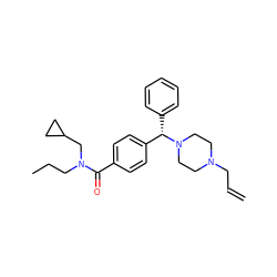 C=CCN1CCN([C@@H](c2ccccc2)c2ccc(C(=O)N(CCC)CC3CC3)cc2)CC1 ZINC000028760756