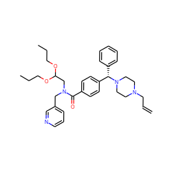 C=CCN1CCN([C@@H](c2ccccc2)c2ccc(C(=O)N(Cc3cccnc3)CC(OCCC)OCCC)cc2)CC1 ZINC000028761183