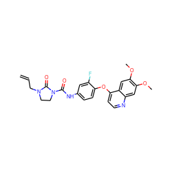 C=CCN1CCN(C(=O)Nc2ccc(Oc3ccnc4cc(OC)c(OC)cc34)c(F)c2)C1=O ZINC000045286839