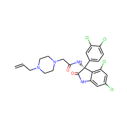 C=CCN1CCN(CC(=O)N[C@@]2(c3ccc(Cl)c(Cl)c3)C(=O)Nc3cc(Cl)cc(Cl)c32)CC1 ZINC000095554366