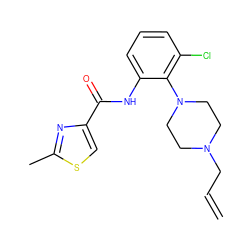 C=CCN1CCN(c2c(Cl)cccc2NC(=O)c2csc(C)n2)CC1 ZINC000062241922