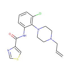 C=CCN1CCN(c2c(Cl)cccc2NC(=O)c2cscn2)CC1 ZINC000062241907