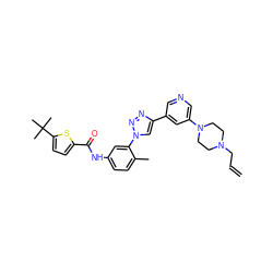 C=CCN1CCN(c2cncc(-c3cn(-c4cc(NC(=O)c5ccc(C(C)(C)C)s5)ccc4C)nn3)c2)CC1 ZINC000199366572