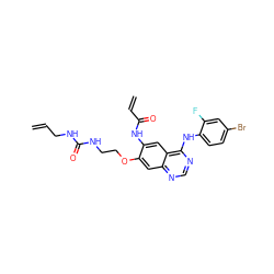 C=CCNC(=O)NCCOc1cc2ncnc(Nc3ccc(Br)cc3F)c2cc1NC(=O)C=C ZINC000137897781