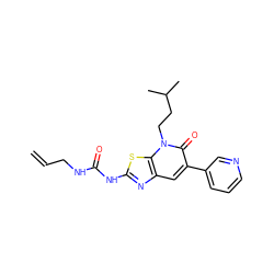 C=CCNC(=O)Nc1nc2cc(-c3cccnc3)c(=O)n(CCC(C)C)c2s1 ZINC000095921006