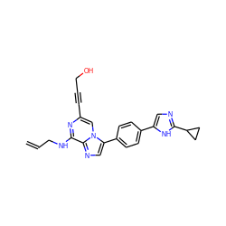 C=CCNc1nc(C#CCO)cn2c(-c3ccc(-c4cnc(C5CC5)[nH]4)cc3)cnc12 ZINC000146942004