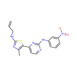 C=CCNc1nc(C)c(-c2ccnc(Nc3cccc([N+](=O)[O-])c3)n2)s1 ZINC000013559875