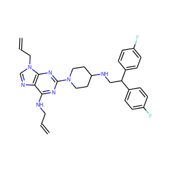 C=CCNc1nc(N2CCC(NCC(c3ccc(F)cc3)c3ccc(F)cc3)CC2)nc2c1ncn2CC=C ZINC000013759601