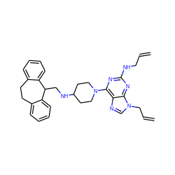 C=CCNc1nc(N2CCC(NCC3c4ccccc4CCc4ccccc43)CC2)c2ncn(CC=C)c2n1 ZINC000003809530