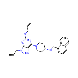 C=CCNc1nc(N2CCC(NCc3cccc4ccccc34)CC2)c2ncn(CC=C)c2n1 ZINC000013759629