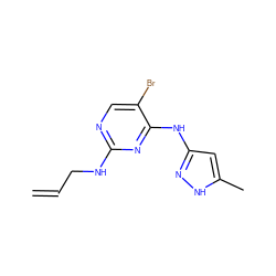 C=CCNc1ncc(Br)c(Nc2cc(C)[nH]n2)n1 ZINC000084740050