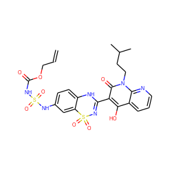 C=CCOC(=O)NS(=O)(=O)Nc1ccc2c(c1)S(=O)(=O)N=C(c1c(O)c3cccnc3n(CCC(C)C)c1=O)N2 ZINC000101051354