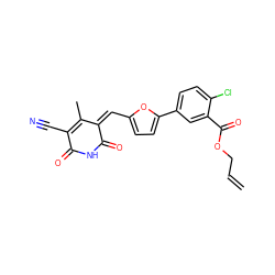 C=CCOC(=O)c1cc(-c2ccc(/C=C3\C(=O)NC(=O)C(C#N)=C3C)o2)ccc1Cl ZINC000013479810