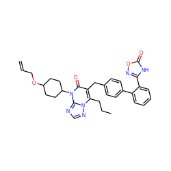 C=CCOC1CCC(n2c(=O)c(Cc3ccc(-c4ccccc4-c4noc(=O)[nH]4)cc3)c(CCC)n3ncnc23)CC1 ZINC000096178269