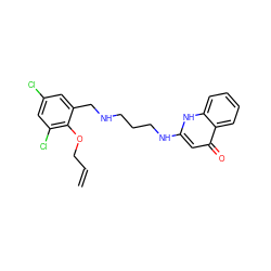 C=CCOc1c(Cl)cc(Cl)cc1CNCCCNc1cc(=O)c2ccccc2[nH]1 ZINC000013487764