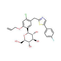 C=CCOc1cc(Cl)c(Cc2ncc(-c3ccc(F)cc3)s2)cc1[C@@H]1O[C@H](CO)[C@@H](O)[C@H](O)[C@H]1O ZINC000071295134