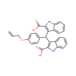 C=CCOc1ccc(C(c2c(C(=O)O)[nH]c3ccccc23)c2c(C(=O)O)[nH]c3ccccc23)cc1 ZINC000009775233