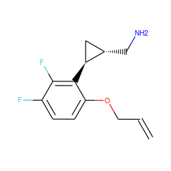 C=CCOc1ccc(F)c(F)c1[C@H]1C[C@@H]1CN ZINC000653713010