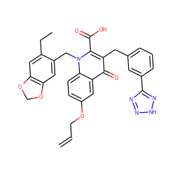 C=CCOc1ccc2c(c1)c(=O)c(Cc1cccc(-c3nn[nH]n3)c1)c(C(=O)O)n2Cc1cc2c(cc1CC)OCO2 ZINC001772606582