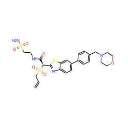 C=CCS(=O)(=O)[C@@H](C(=O)NCCS(N)(=O)=O)c1nc2ccc(-c3ccc(CN4CCOCC4)cc3)cc2s1 ZINC000144398319