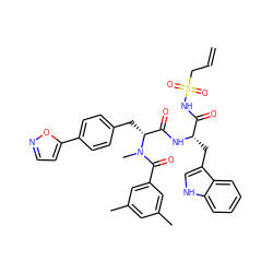 C=CCS(=O)(=O)NC(=O)[C@H](Cc1c[nH]c2ccccc12)NC(=O)[C@@H](Cc1ccc(-c2ccno2)cc1)N(C)C(=O)c1cc(C)cc(C)c1 ZINC000003942084