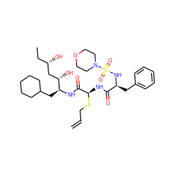 C=CCS[C@H](NC(=O)[C@H](Cc1ccccc1)NS(=O)(=O)N1CCOCC1)C(=O)N[C@@H](CC1CCCCC1)[C@@H](O)C[C@@H](O)CC ZINC000026579794