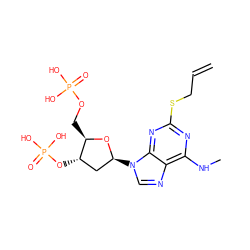 C=CCSc1nc(NC)c2ncn([C@H]3C[C@H](OP(=O)(O)O)[C@@H](COP(=O)(O)O)O3)c2n1 ZINC000013797159