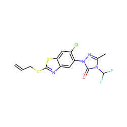 C=CCSc1nc2cc(-n3nc(C)n(C(F)F)c3=O)c(Cl)cc2s1 ZINC000103195219