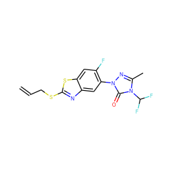 C=CCSc1nc2cc(-n3nc(C)n(C(F)F)c3=O)c(F)cc2s1 ZINC000103196978