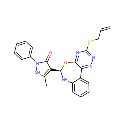 C=CCSc1nnc2c(n1)O[C@H](c1c(C)[nH]n(-c3ccccc3)c1=O)Nc1ccccc1-2 ZINC000013154117