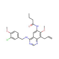 C=CCc1c(OC)c(NC(=O)CCC)cc2c(NCc3ccc(OC)c(Cl)c3)ncnc12 ZINC000045495522