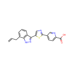 C=CCc1cccc2c(-c3cnc(-c4ccc(C(=O)O)nc4)s3)n[nH]c12 ZINC000653787326