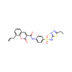 C=CCc1cccc2cc(C(=O)Nc3ccc(S(=O)(=O)Nc4nnc(CC)s4)cc3)c(=O)oc12 ZINC000002030314