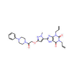 C=CCn1c(=O)c2[nH]c(-c3cc(OCC(=O)N4CCN(c5ccccc5)CC4)nn3C)nc2n(CC=C)c1=O ZINC000095607810