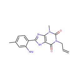 C=CCn1c(=O)c2[nH]c(-c3ccc(C)cc3N)nc2n(C)c1=O ZINC000026016908