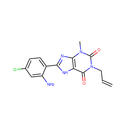 C=CCn1c(=O)c2[nH]c(-c3ccc(Cl)cc3N)nc2n(C)c1=O ZINC000026016459