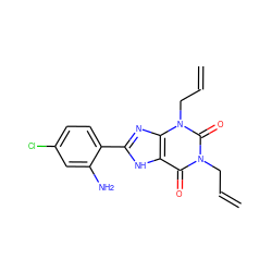 C=CCn1c(=O)c2[nH]c(-c3ccc(Cl)cc3N)nc2n(CC=C)c1=O ZINC000026019089