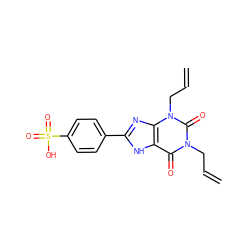 C=CCn1c(=O)c2[nH]c(-c3ccc(S(=O)(=O)O)cc3)nc2n(CC=C)c1=O ZINC000001537485