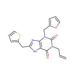 C=CCn1c(=O)c2[nH]c(Cc3cccs3)nc2n(Cc2ccco2)c1=O ZINC000045391232