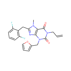 C=CCn1c(=O)c2c(nc(Cc3c(F)cccc3F)n2C)n(Cc2ccco2)c1=O ZINC000045385102