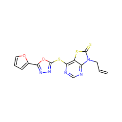 C=CCn1c(=S)sc2c(Sc3nnc(-c4ccco4)o3)ncnc21 ZINC000004335079