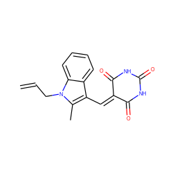 C=CCn1c(C)c(C=C2C(=O)NC(=O)NC2=O)c2ccccc21 ZINC000004123370