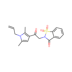 C=CCn1c(C)cc(C(=O)CN2C(=O)c3ccccc3S2(=O)=O)c1C ZINC000005215972