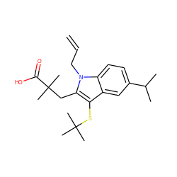 C=CCn1c(CC(C)(C)C(=O)O)c(SC(C)(C)C)c2cc(C(C)C)ccc21 ZINC000028136479